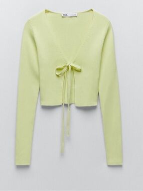 Zara Neon Lime Tie-Front Cropped Cardigan
